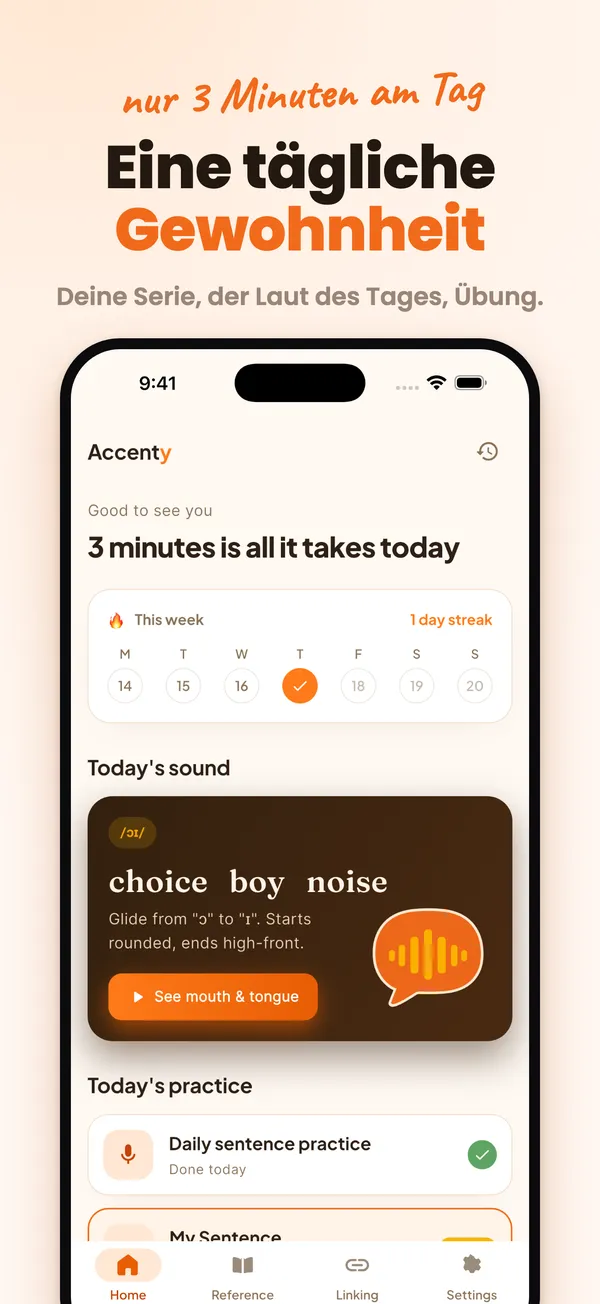 Accenty Home: Eine tägliche Aussprachegewohnheit von 3 Minuten